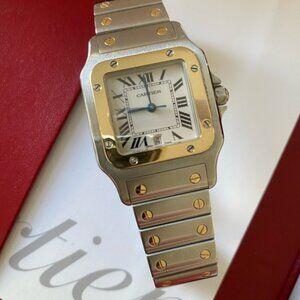 SANTOS DE CARTIER WATCH, MED, GOLD/STEEL (35.1 mm), 18K GOLD/STEEL, EXTRA LINKS